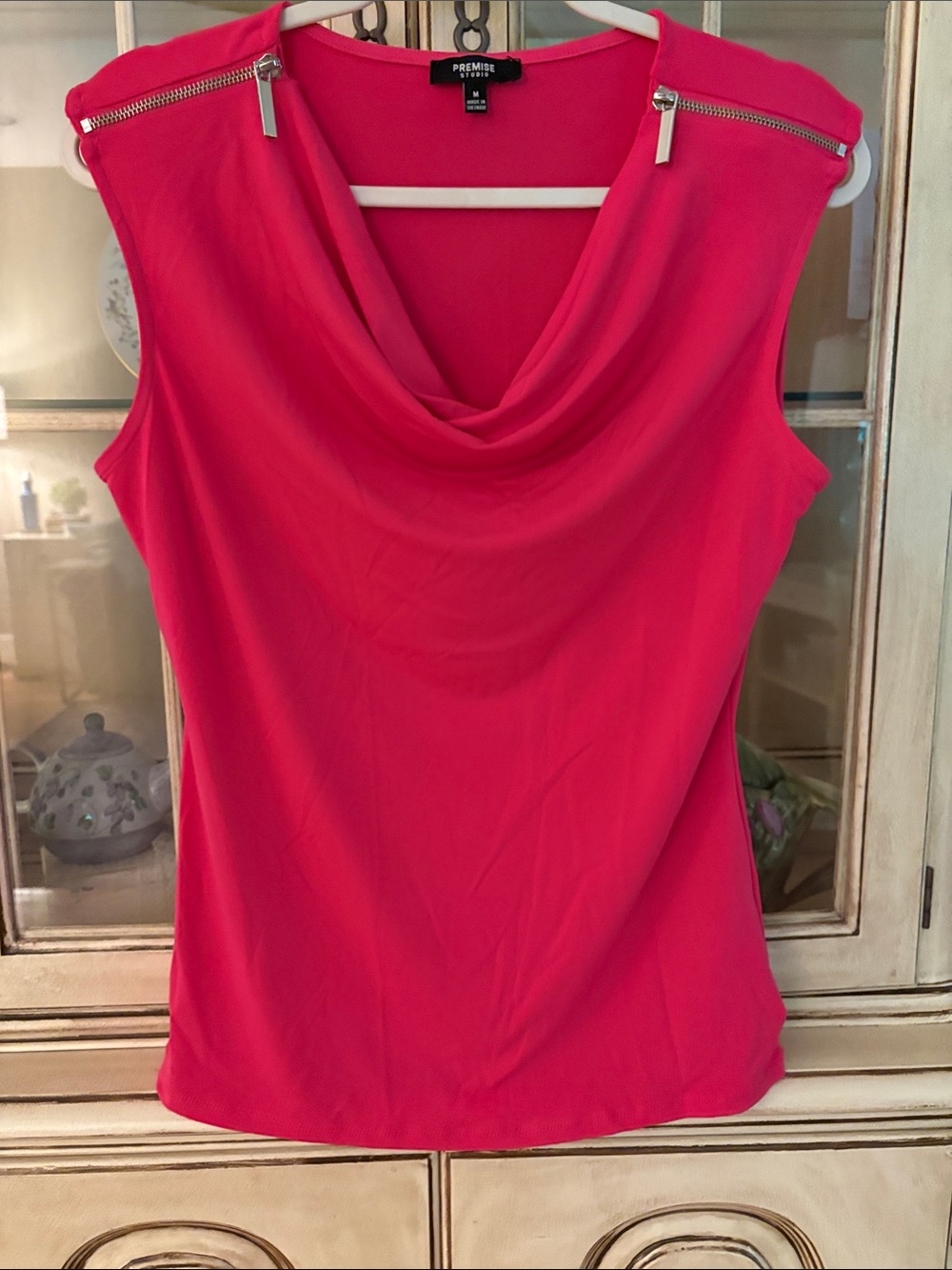 Premise Sleeveless Cowl Neck Camisole - Hot Pink